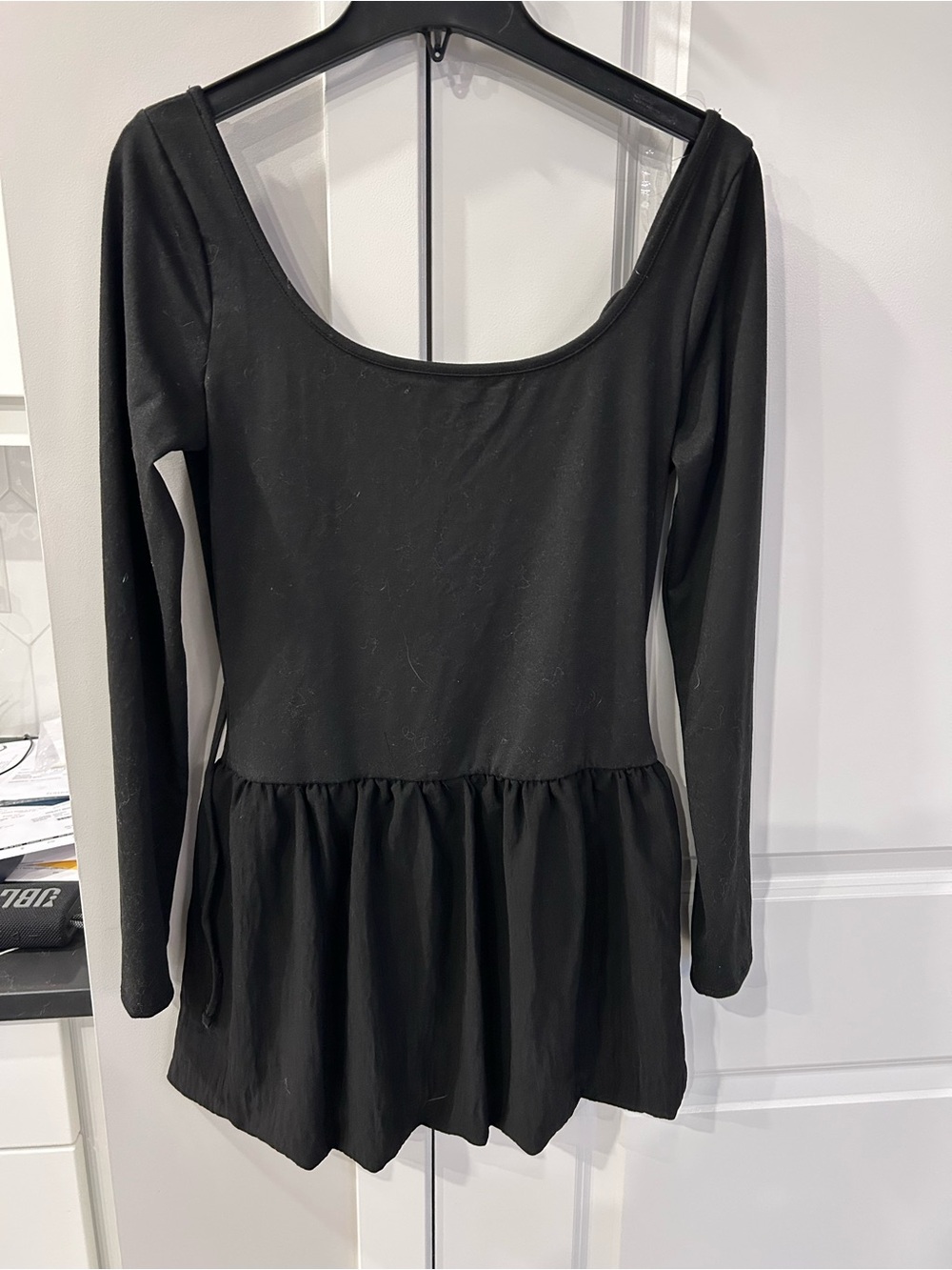 Kali Fashions Black Long Sleeve Peplum Dress Scoop Neck Midi Dress Everyday